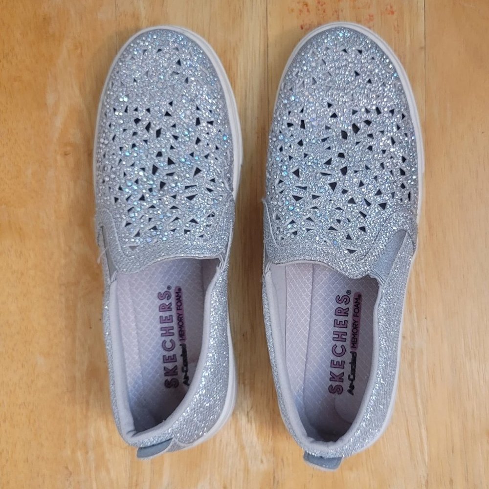 Skechers Silver Iridescent Sparkle Stud Rhinestone Flats